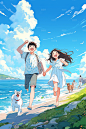 暑假海边度假阳光沙滩假期旅行插画
