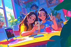 夏日聚会漫画风手绘插画