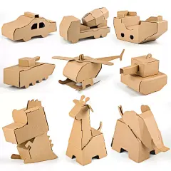 纸箱汽车坦克手工制作材料diy幼儿园纸盒板玩具创意恐龙警车作品-tmall.com天猫
