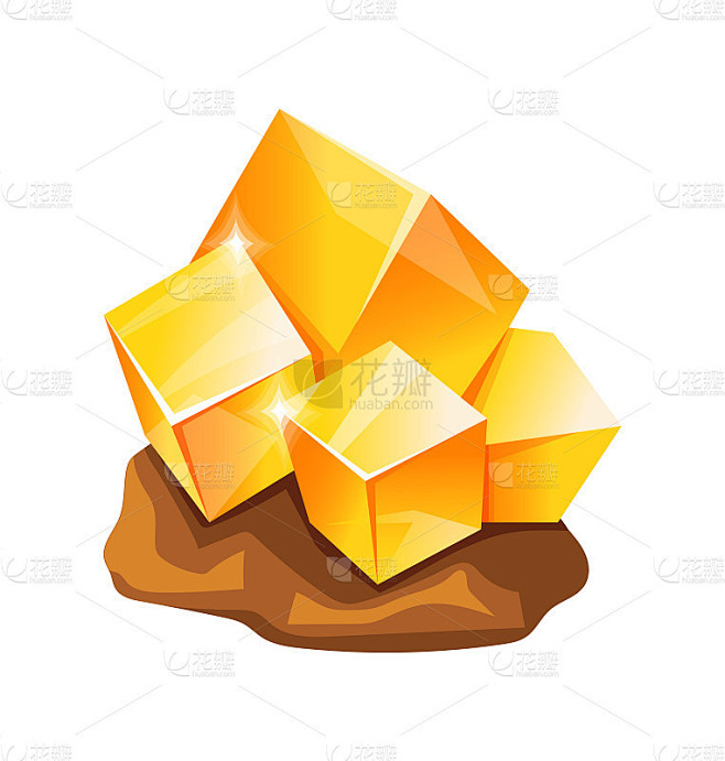 生黄黄水晶。水晶宝石，方形黄金宝藏，卡通矢量插图