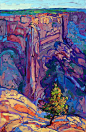 美国加州艺术家Erin Hanson看到红岩峡谷多彩的风景后激发绘画的灵感，用浓墨重彩的印象派画法淋漓尽致地表达她对土地的这份热爱，画风大胆绚丽。