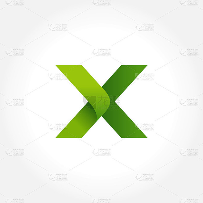 绿色字母X图标符号模板。字母图标设计