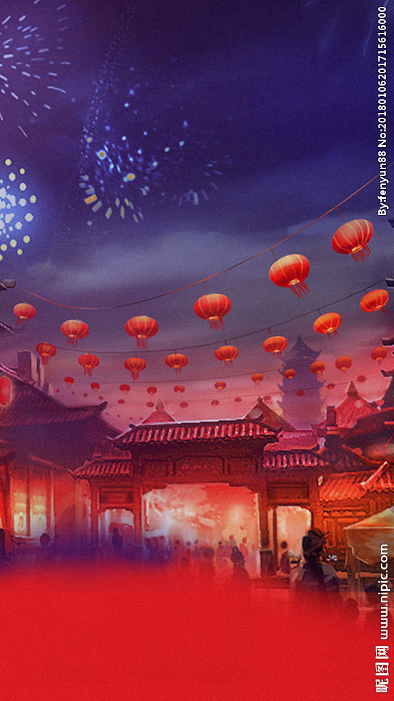 烟花灯笼新年H5背景素材