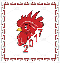 2017年,红色,符号,日历,公鸡,汉字,中文,小公鸡,贺卡,动物