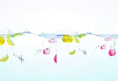 水果水花  - 源文件下载【酷图网】水果,橙子,桃子,水花,波纹,坠落,psd,分层,水,清新,纯净水,饮料,口味,水泡,设计,海报,高清,背景
