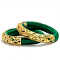 Bright Green Bangle with Gold Carvings - Single piece | Aniika