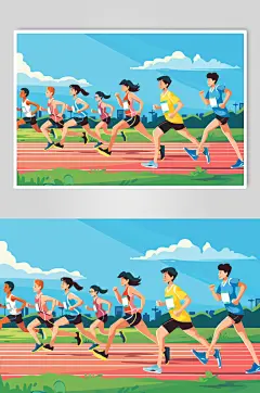 AI数字艺术扁平风校园运动会人物插画-众图网