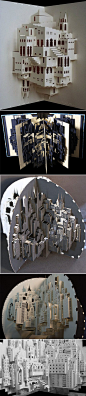 木智工坊：荷兰艺术家Ingrid Siliakus对建筑纸模型颇有研究，她最擅长制作建筑大师的作品以及复杂的抽象形式。这是她的几个纸塑作品，灵感大多来源于西班牙建筑大师高迪（Gaudi）。 via: http://t.cn/hKG9d