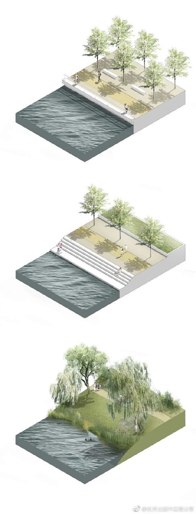 分享几组滨水景观断面分析图#景观空间设计...