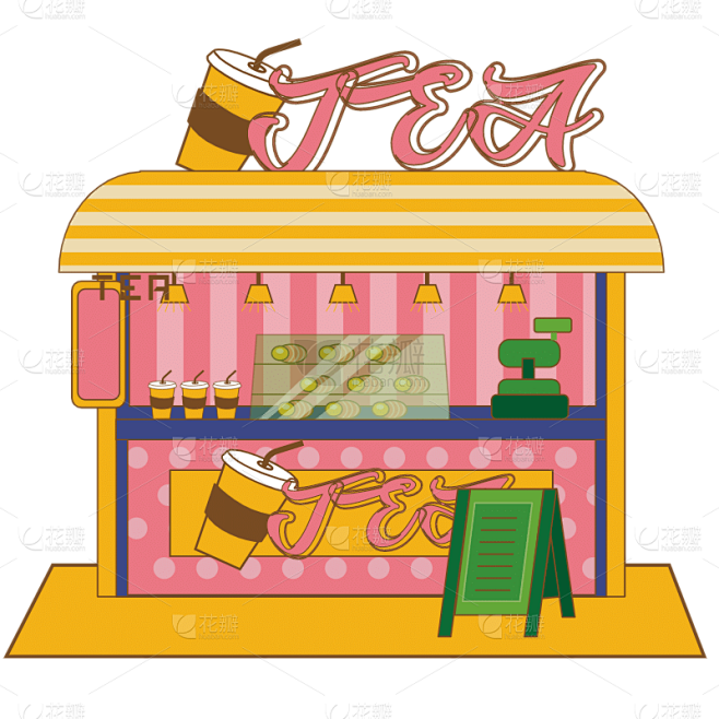 手绘-梦幻平面建筑贴纸SVG-奶茶店