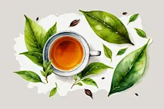 温馨手绘清新香如兰桂茶叶图片插画