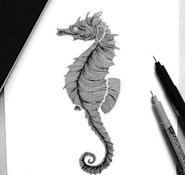 黑白线描动物手绘插画