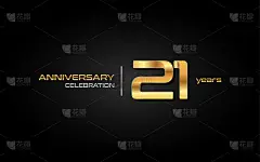 21周年纪念图标与金色数字孤立在黑色背景