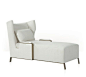 Upholstered Chaise, Tight Back and Seat with Single Throw Pillow, Steel Leg and Arm Overlay with Antique Brass Finish