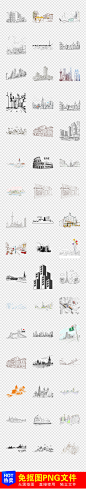 城市旅游标志现代手绘简笔画建筑海报png素材
