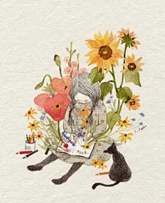 形影不离的猫咪-韩国小清新淡彩手绘插画作品欣赏-今日头条