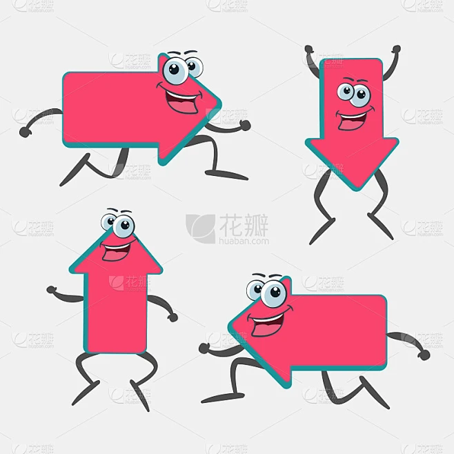 Set of funny cartoon arrows. Vector illustration.素材-花瓣网