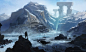 Beyond by Y-mir obelisk waterfall mountains stream river landscape location environment | Create your own roleplaying game material w/ RPG Bard at www.rpgbard.com | Writing inspiration for Dungeons & Dragons DND Pathfinder PFRPG Warhammer 40k Star War