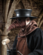 Stiltzkin leather plague doctor mask in light brown : Stiltzkin is a new type of plague doctor mask. It is made of rumpled leather, thus it is a rumpled Stiltzkin. Each mask is made from vegetable tanned cowhide and has inset gray acrylic lenses (like wea