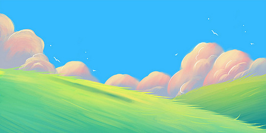 卡通插画蓝天草地春天立春春季春日展板背景