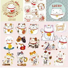 可爱卡通Q版扁平化日系招财猫幸运小猫咪插画矢量设计素材图合集-淘宝网
