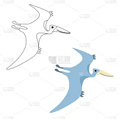 可爱的,侏罗纪,绘画插图,恐龙,轮廓,矢量,无齿翼龙,分离着色,白色背景,着色