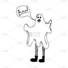 万圣节幽灵幽灵矢量孤立在条纹长筒靴与讲话气泡boo!