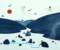 中国中式古风山禅意水墨电视背景墙装饰画海报PS设计素材模板|