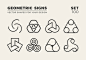 Set of eight minimalistic trendy shapes. Stylish vector logo emblems for Your design. Simple geometric signs collection.