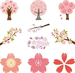 矢量樱花素材  - 源文件下载【酷图网】樱花,手绘樱花,樱花树,矢量樱花,樱花飘落,浪漫樱花,粉色樱花,手绘桃花,桃树开花,粉色桃花树,桃树,