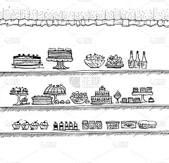 糖果插图。手绘蛋糕素描集