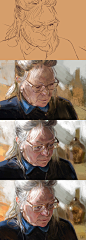 Portrait of my mother, Gilles Ketting : This is a "quick" portrait studio of my mum. I wanted to get closer to replicating traditional painting techniques in photoshop.