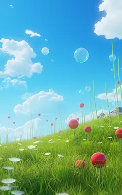 蓝天白云花朵数字艺术背景壁纸