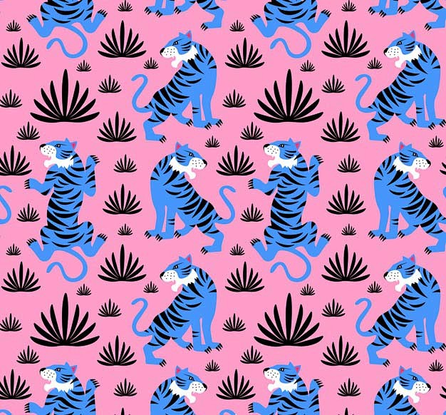 手绘野生老虎图案矢量图