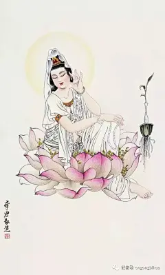 李唐工笔莲花观世音菩萨！阿弥托福！！