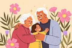 扁平手绘关爱家人老人幸福家庭全家福亲子温馨插画海报ai设计素材-淘宝网