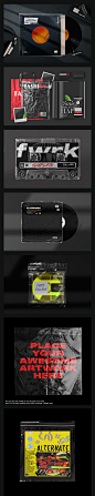 4G+做旧复古黑胶唱片CD产品透明气泡塑料袋包装样机场景PSD素材