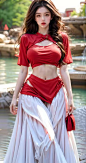  Best quality,masterpiece, 1girl,red shirt, (Tie), Exposed thighs, exposed navel,Hourglass body shape, girl dress solo long hair breasts white