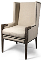 French Modern Angled Linen Nail Head Wing Chair traditional armchairs