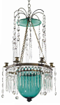 A RUSSIAN BRASS-MOUNTED GREEN AND COLORLESS CUT-GLASS SIX-LIGHT CHANDELIER LATE 18TH/EARLY 19TH CENTURY Suspending cut-glass drop: 