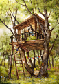 温暖的木屋，春天的风景，美好的心情 ~ 来自韩国插画家Aeppol 的「森林女孩日记」系列插画。