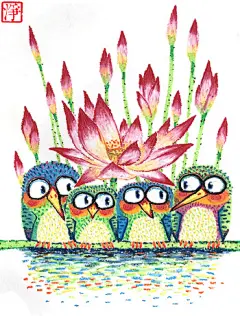 油画棒（蜡笔）绘制的动物插画-花卉插画-古田路9号-品牌创意/版权保护平台