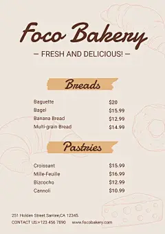 Simple Hand Painted Bread Pattern Pakery Shop Sale Promo Menu