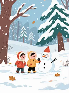 卡通冬季大雪节气插画