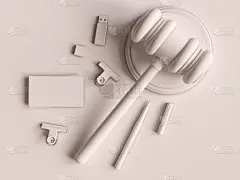 一套白色的法官木槌，名片