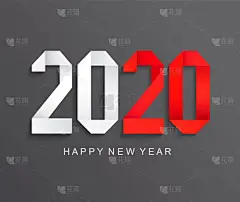 新的2020年纸质贺卡，黑暗背景.