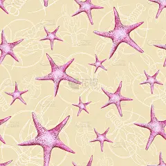 一个海洋主题和十二生肖上的无缝水彩画图案，巨蟹座，龙虾，河巨蟹座，海星，详细的插图，特写，白色背景的