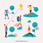 Flat people doing leisure outdoor activities Free Vector