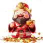 除夕&春节卡通3D财神金币金元宝组合元素