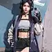 General 1920x2467 Euginnx_Wu CGI women purple hair headphones graffiti portrait display long hair looking at viewer short shorts belly button gloves fingerless gloves jacket hands in pockets standing